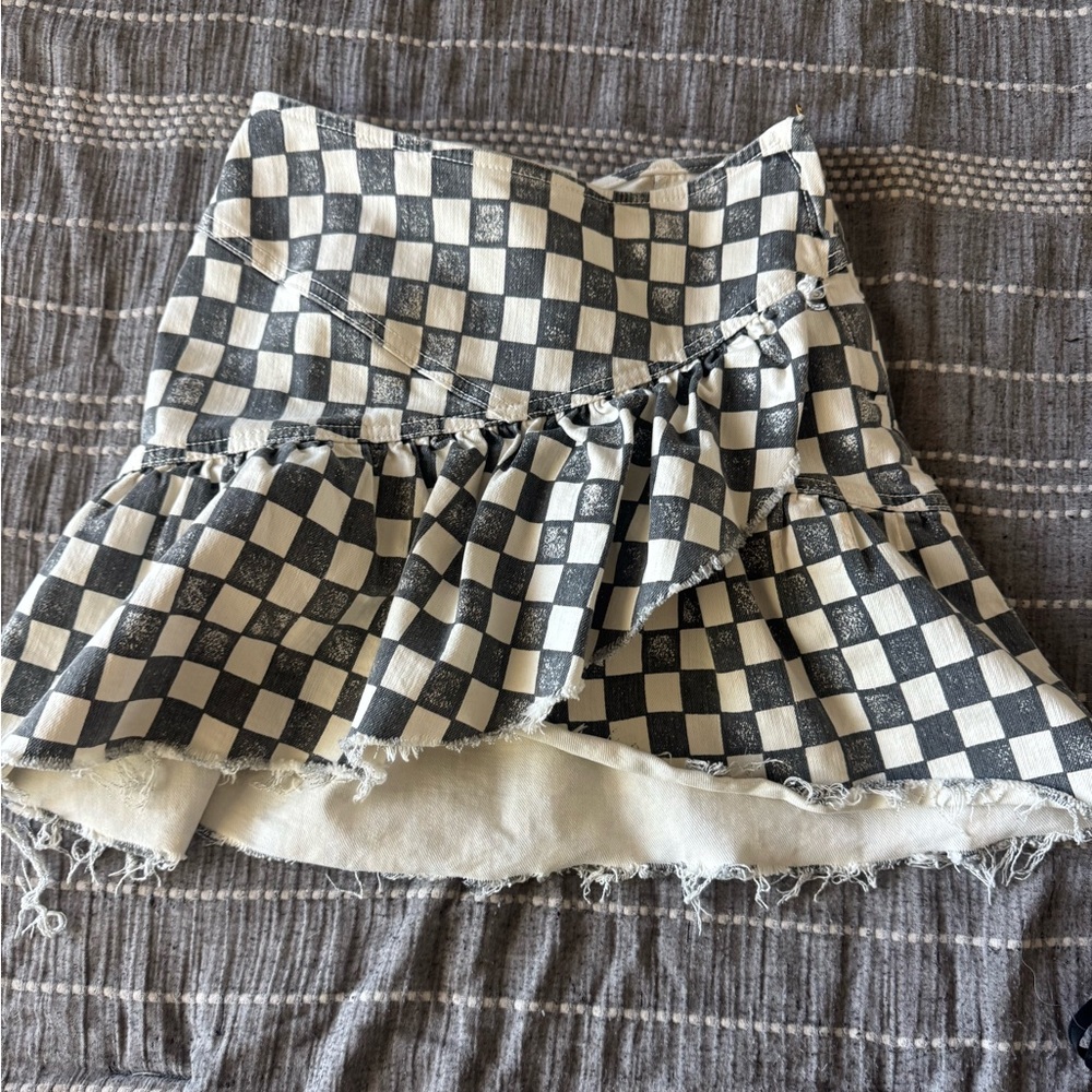 MOTHER Denim Mini Skirt – Gold Mariposa Lt PFD